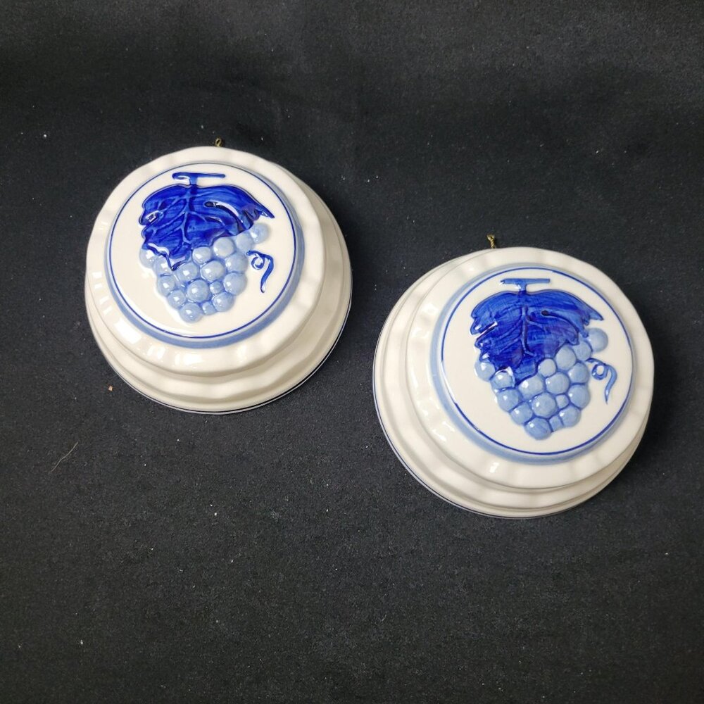 Vintage Handpainted Delft Blue DAIC White & Blue Decorative Hanging Fruit Molds